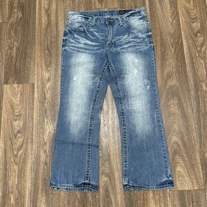 TK Axel Jeans Men's 34x30 Medium Wash Wolcott Vintage Boot Distressed Grunge
